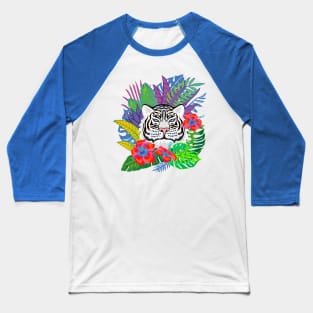 White Tiger and Exotic Lives and Flowers Baseball T-Shirt